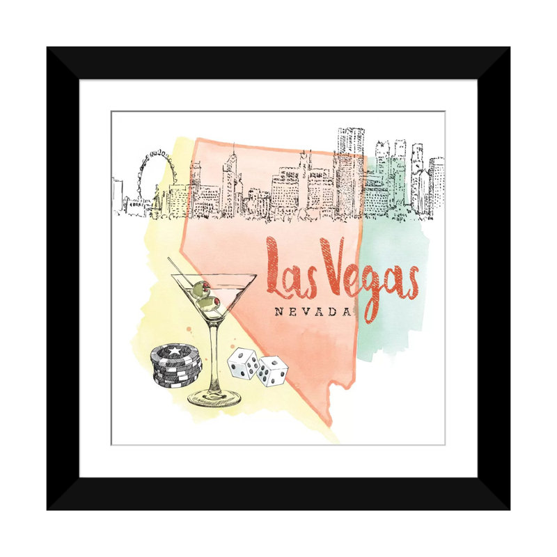 Impression sur toile tendue, "US Cities Series: Las Vegas, Nevada (Martini, Dice & Chips)", H 16 po x l 16 po x P 1 po, Blanc