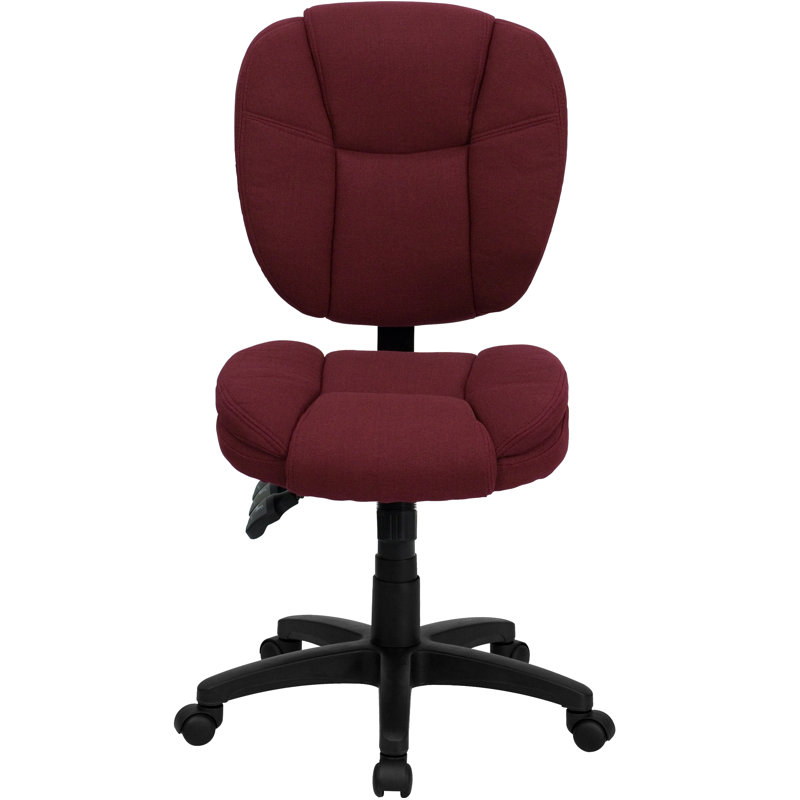 Mid-Back Multifunction Ergonomic Task Office Chair with Pillow Top Cushioning, Burgundy Fabric, Armless