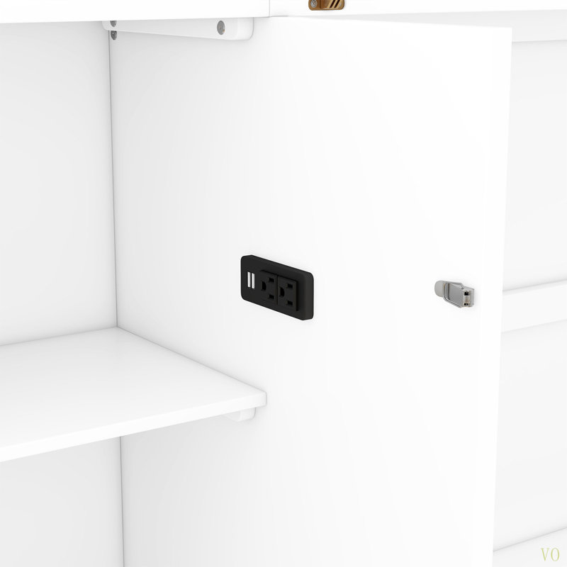 Grand lit escamotable avec tablettes, tiroirs et ports USB