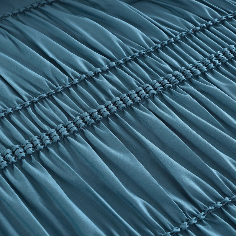 Ensemble d'édredon réversible Navier, Édredon pour lit simple + 1 taie décorative + 3, Bleu sarcelle