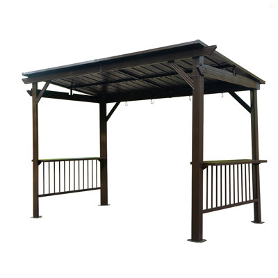 Pavillon de jardin à toit rigide de 6,5 po x 12 pi, pavillon de jardin extérieur avec 2 tablettes latérales et toit en acier galvanisé incliné, pavillon de barbecue permanent en métal avec crochets de plafond pour patio, pelouse, cour arrière, terr