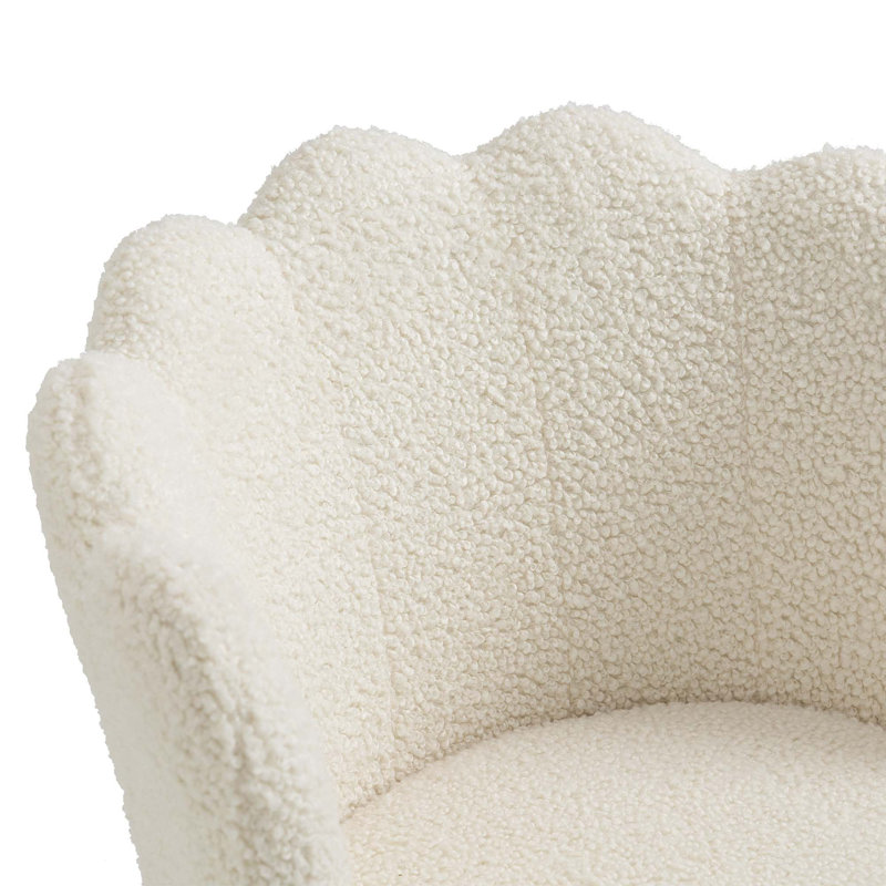 Fauteuil demi-tonneau de 22,8 po Marjeanne, Polyester peluche blanc