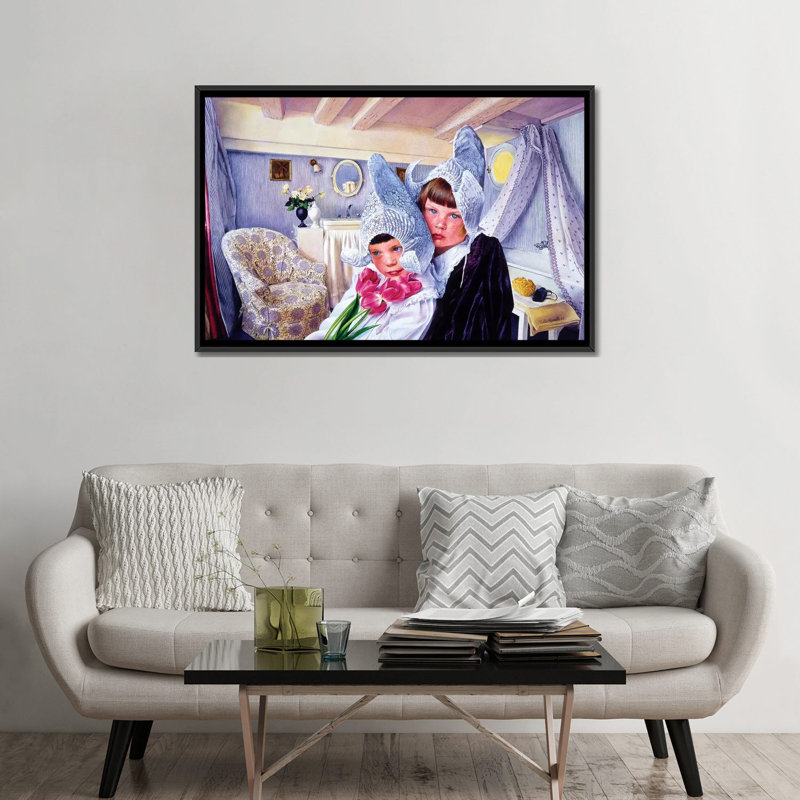 « olandesine », reproduction d’art sur toile tendue, H 32 po x l 48 po x P 1,5 po, Toile avec cadre noir, Pas de tapis