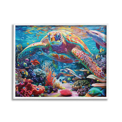 «Vivid Sea Turtle & Reef», art de la giclée encadrée par Michael David Ward