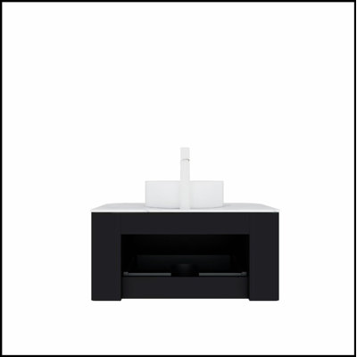 36 Inch Modern Wall-Mounted Floating Bathroom Vanity with Drawer Round Ceramic Basin, Striped Storage Cabinet