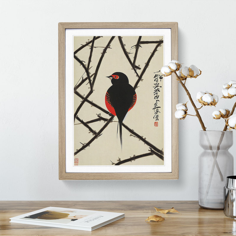 Bird On The Branch - Print, White, Oak, 34cm H x 25cm W x 2cm D