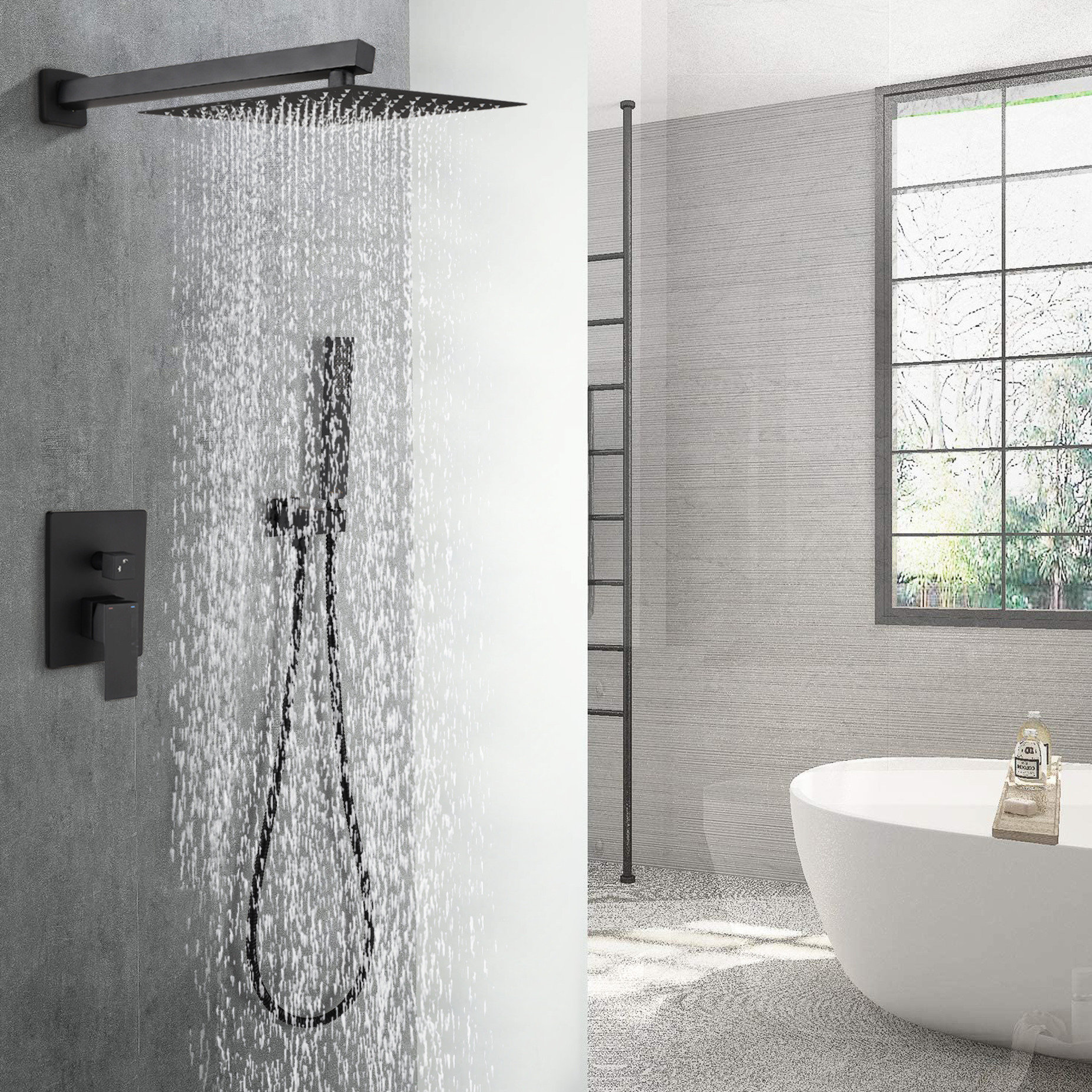 ETAL Orhan Matt Black 40mm Deck Mounted Dual Control Thermostatic Shower Mixer Tap - View #6