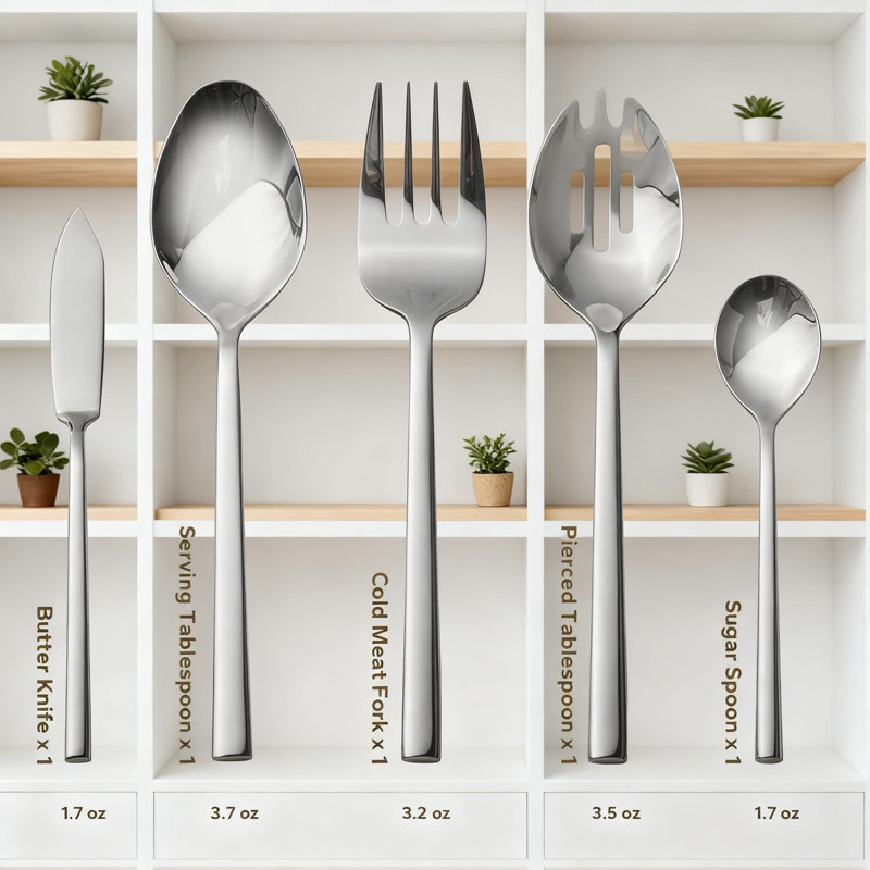 Ensemble de couverts 65 pièces en acier inoxydable Potter, service pour 12 - Argenterie forgée de qualité supérieure avec finition satinée, idéale pour la maison, la cuisine, la fête et le camping