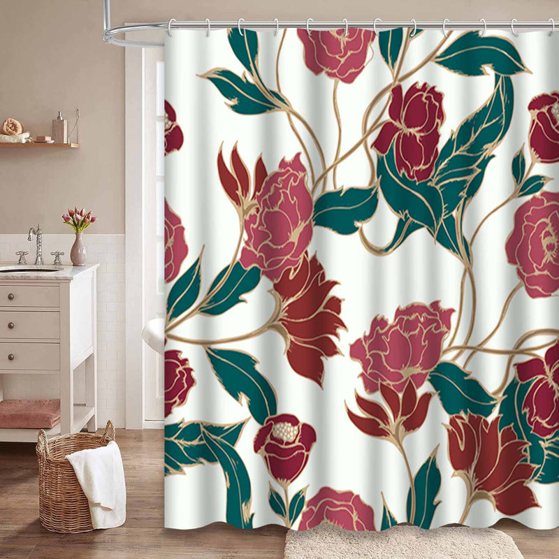 VintageFloral Abstract Art Backdrop Bath Decor Waterproof Shower Curtain with 12 Hooks, 72" L x 78" W