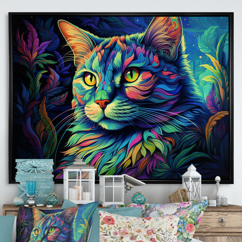 Magical Cat Grace - impression, H 30 po x l 40 po x P 1,5 po, Cadre flottant noir
