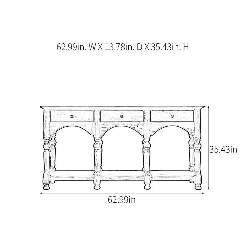 Console champêtre rétro, H 35,43 po x l 62,99 po x P 13,78 po
