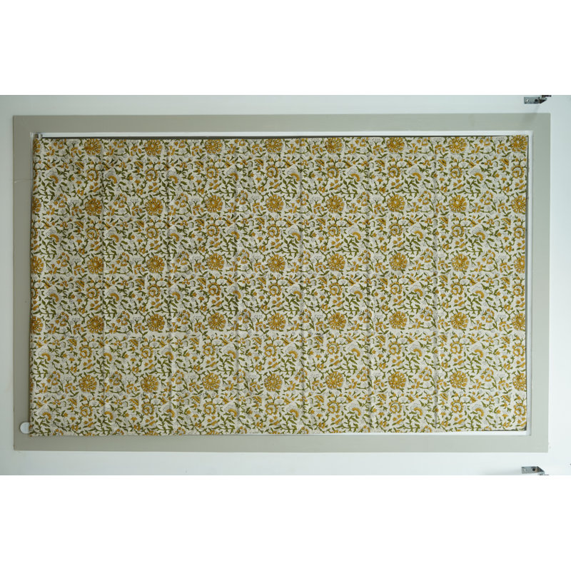 Store romain à imprimé bloc artisanal - Beauté faite à la main pour votre maison, Pushplata, jaune, L 46 po x L 48 po
