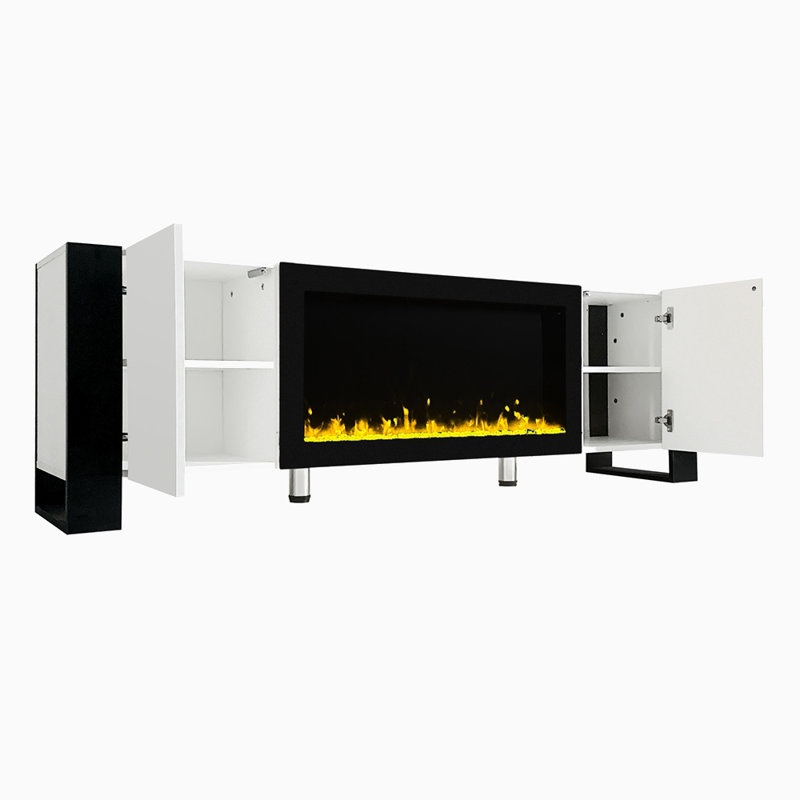 Juliza 68.1'' W Storage Credenza with Electric Fireplace Included, White