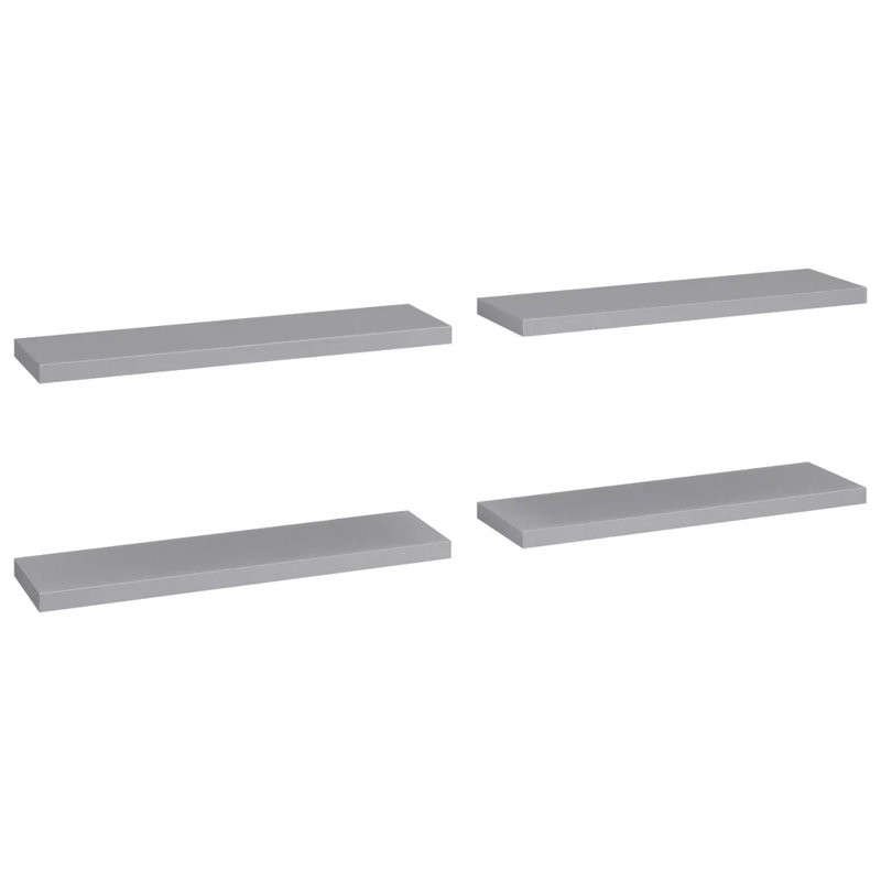 Arsis 4 Piece Metal Floating Shelf, 3.8cm H x 23.5cm W x 90cm D, Grey