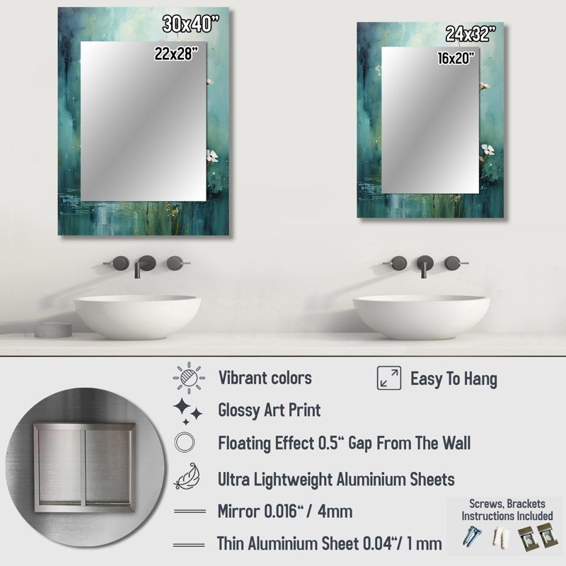 Misty Meadow IV - Landscapes Mirror, Modern Decorative Wall Mirror, Printed Metal Art, 32" x 24"