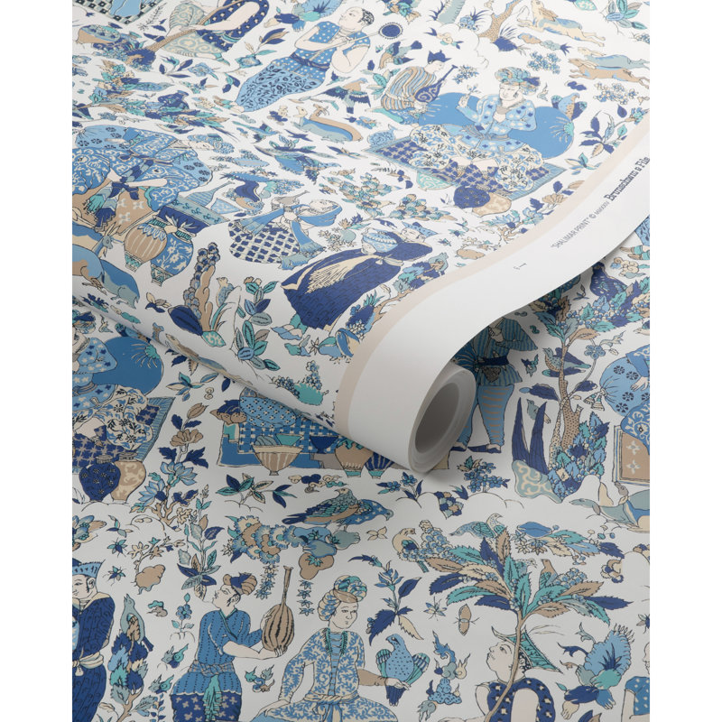 La Menagerie Shalimar Toile Paper Roll, Blue/Sand