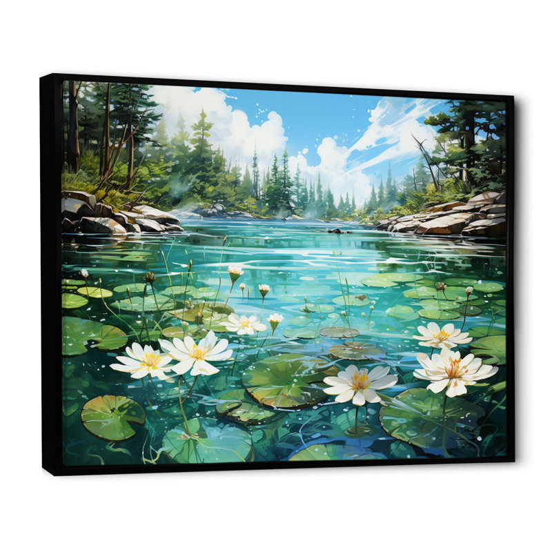 " Canada Lakeside Tranquillity I ", Black Floater Framed, 12" H x 20" W x 1" D