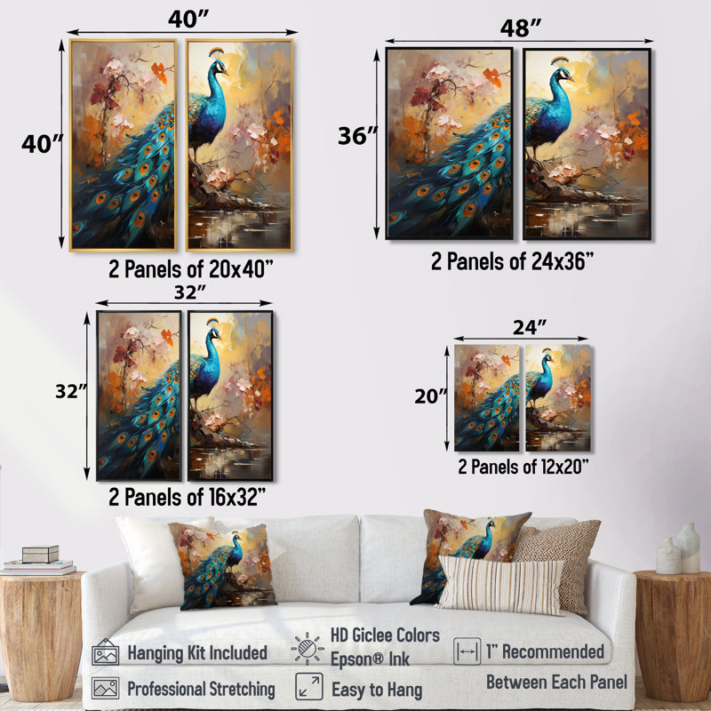 Paon, expressionniste portrait III - animaux, paon, art mural, H 32 po x l 32 po, Reproduction encadrée sans passe-partout