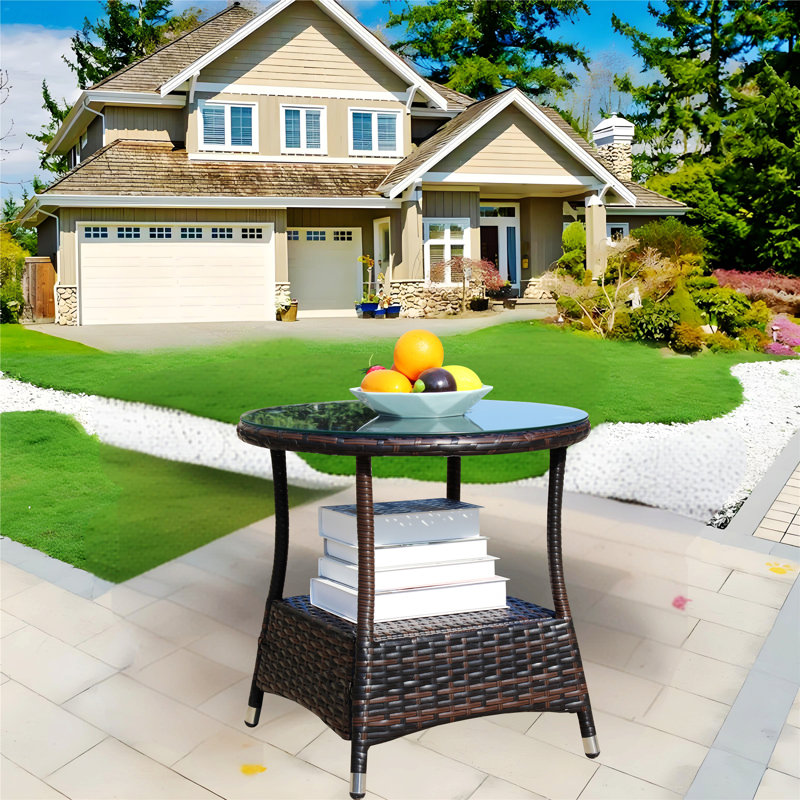 Table de patio d'extérieur, table basse ronde avec tablette