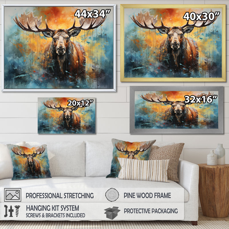 Keelan Colourful Moose Majestic Collage II Framed On Canvas Print, Wrapped Canvas, 34" H x 44" W x 1.5" D