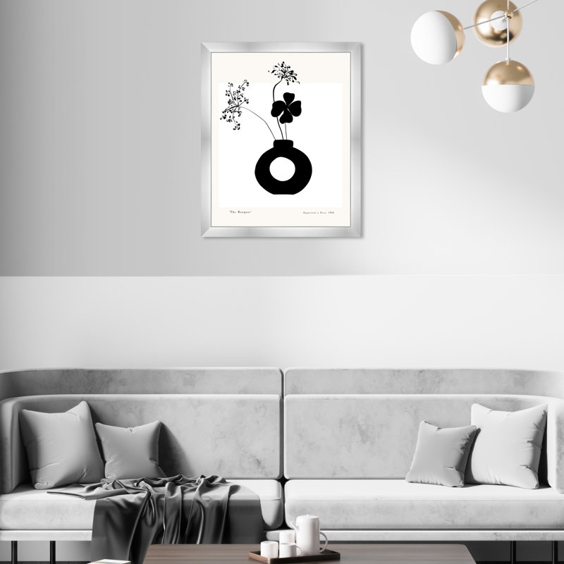 " Black And White Flower In A Vase " by Oliver Gal, 22" H x 18" W, Silver