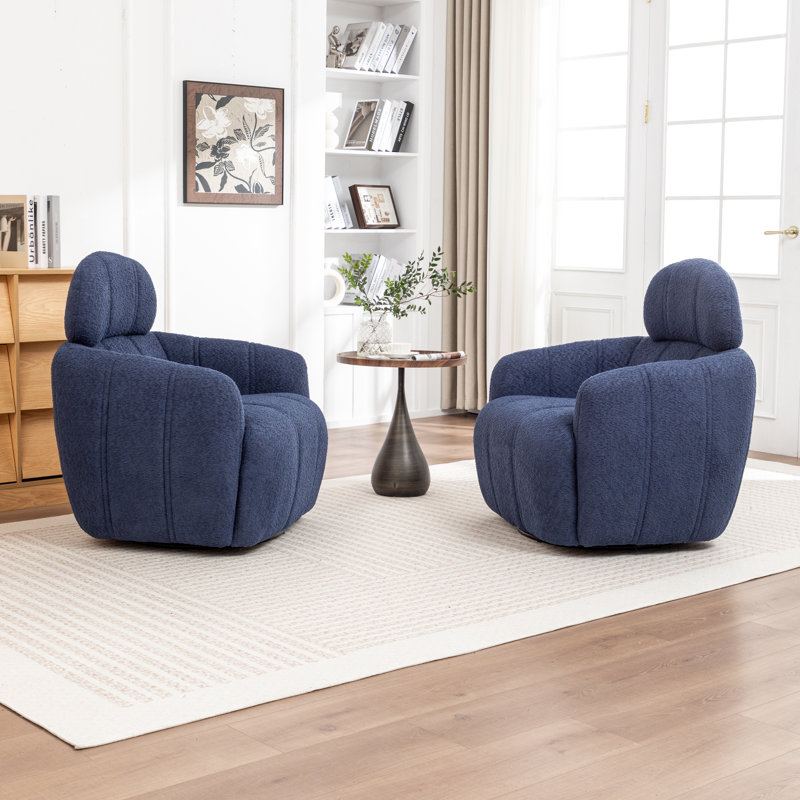 Ashyiah 32'' Wide Swivel Chair With Round Metal Base, Blue