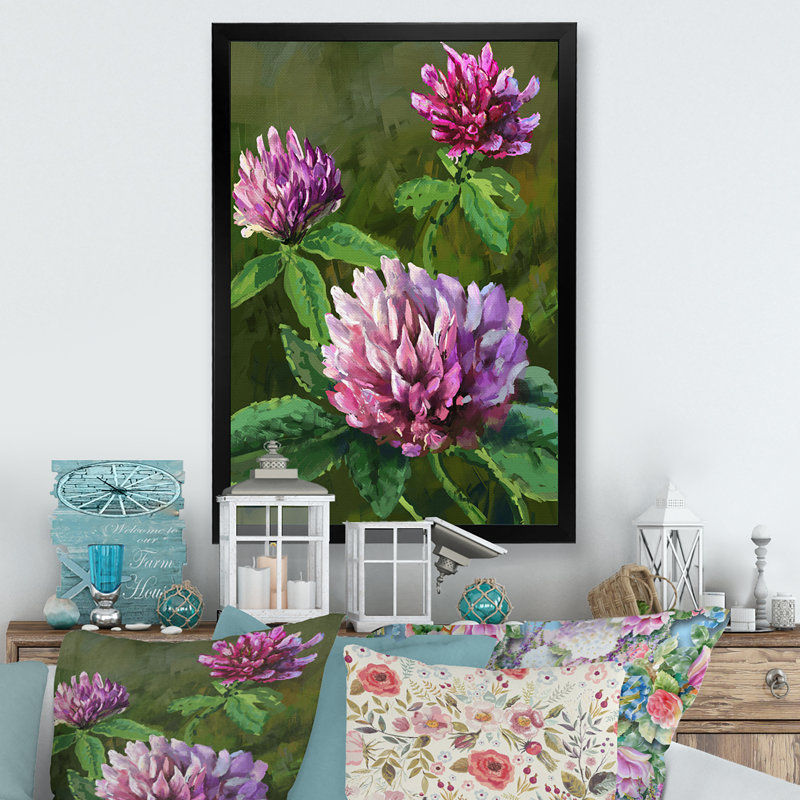 Fleurs sauvages mauves II - Peinture, H 32 po x l 16 po x P 1 po, Cadre photo noir