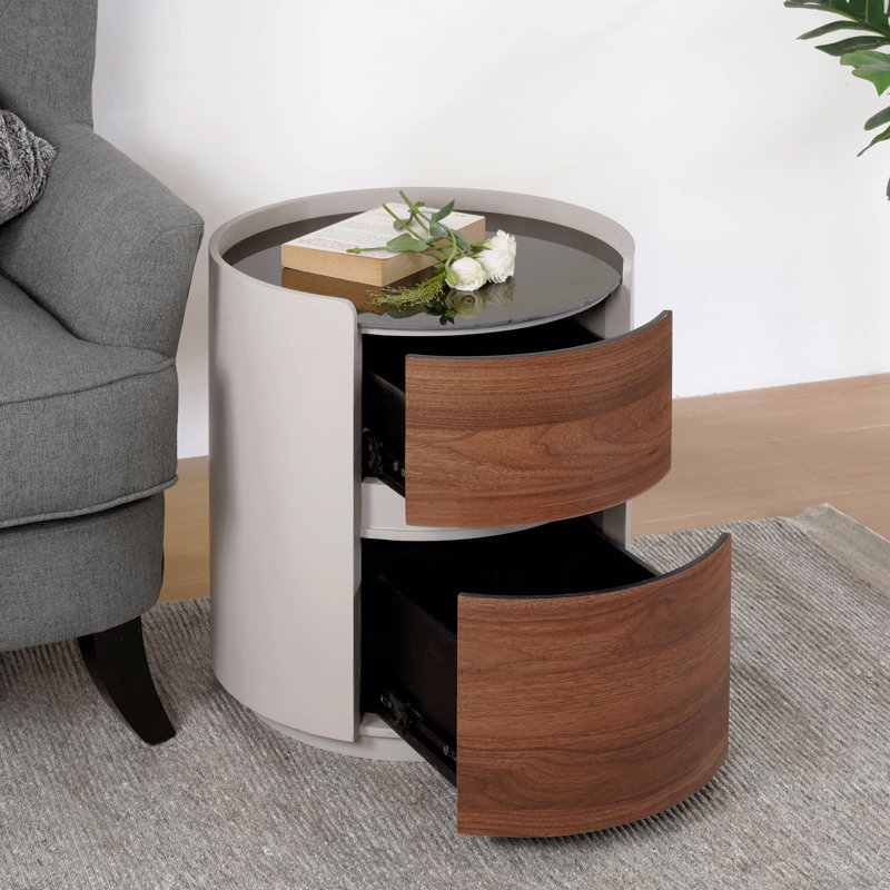 Table d'appoint ronde rétro avec rangement double