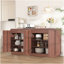 Meuble télé cannelé 4 portes en noyer avec prise de courant, centre de divertissement Wave sans poignée, armoire de rangement réglable à 3 niveaux en panneau de particules, console multimédia multifonctionnelle et buffet-366022351