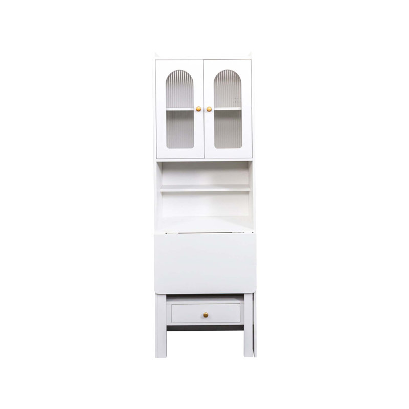 Table d'écriture pliable, armoire de bureau avec tablette et tiroir, Blanc
