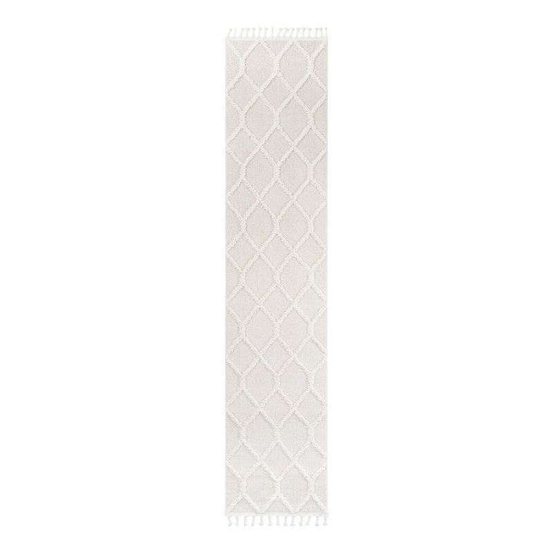 Tapis géométrique ivoire en polyester tissé à la machine, Tapis de couloir 2 pi x 6 pi 1 po