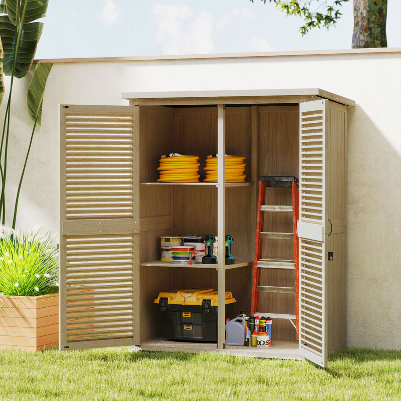 Remise de jardin en bois 50 po x 26 po x 66 po, remise à outils avec tablettes, naturel, Brun