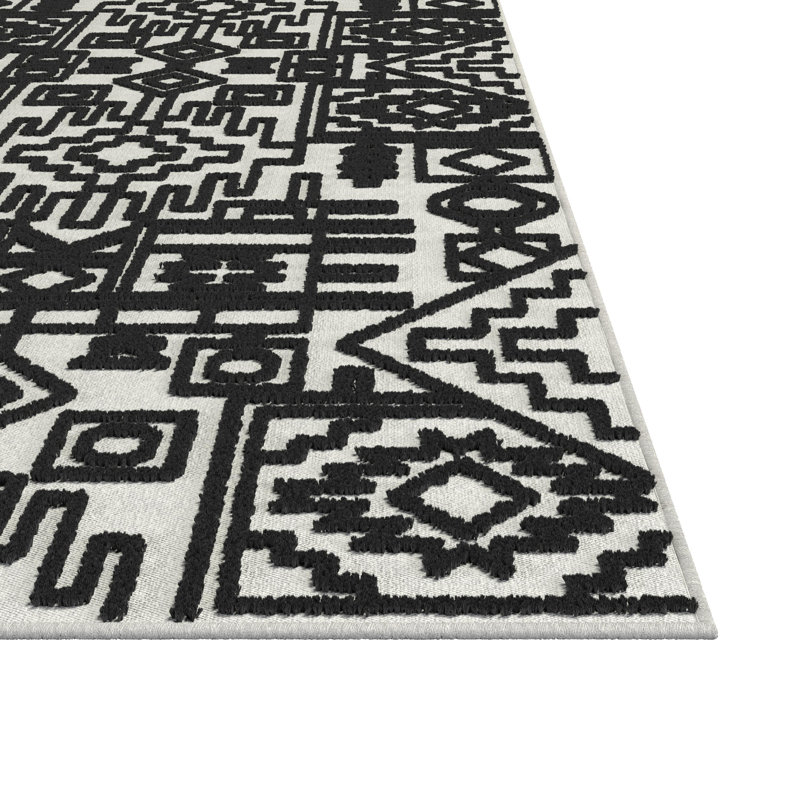 Tapis ivoire et noir en chenille Napa Mercana, Rectangle 8 pi x 10 pi