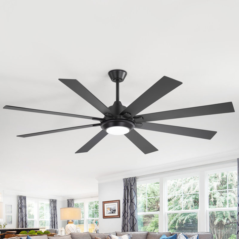 Ventilateur de plafond noir 65 pouces avec lumière et télécommande, silencieux, réversible à 6 vitesses, ventilateurs de plafond à courant continu pour l'intérieur ou l'extérieur couvert