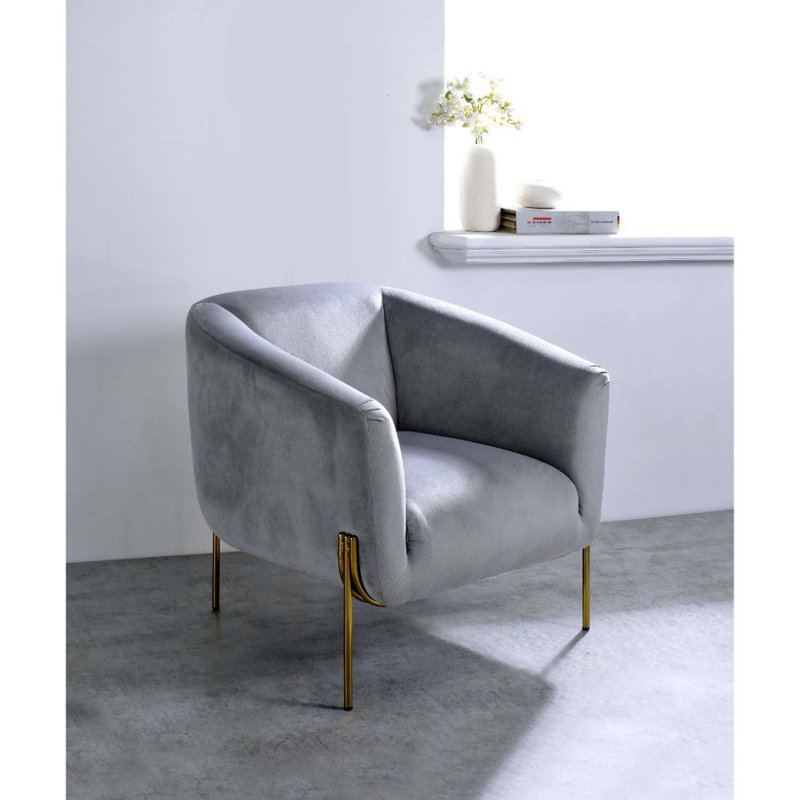 Fauteuil d'appoint Carlson, velours gris et finition dorée