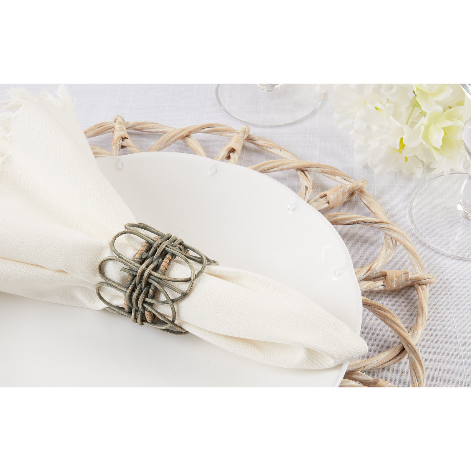 Hughie Rattan Napkin Rings, Gray