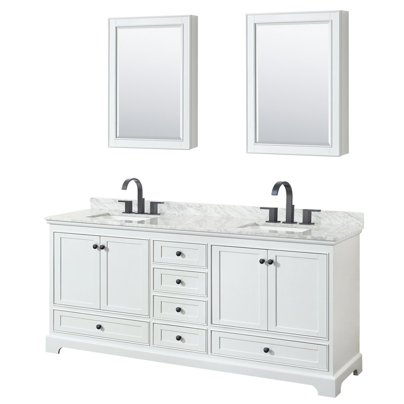 Deborah 80'' Double Bathroom Vanity with Marble Top, White, Matte Black