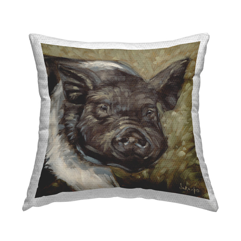 Abstract Farm Pig Outdoor Printed Pillow by Sara G. Designs