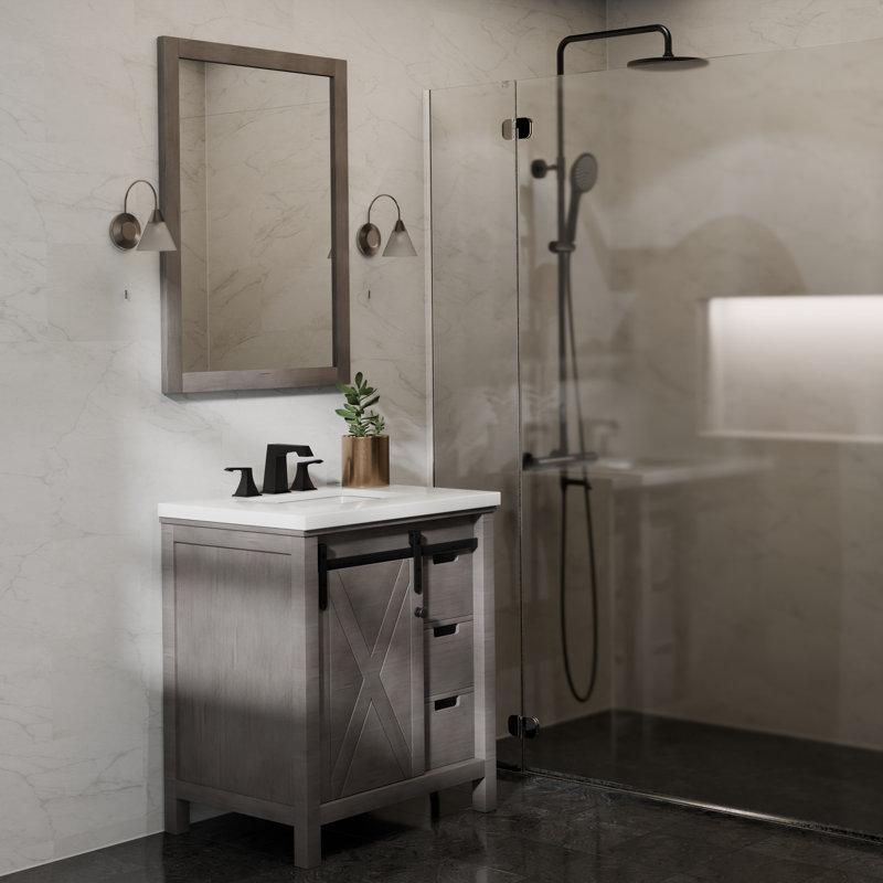 Meuble-lavabo simple l 30 po x P 22 po et miroir 28 po Marsyas, Gris cendre