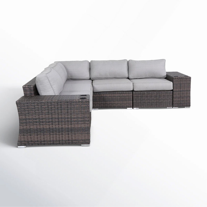 Ensemble de conversation modulaire en rotin 7 pièces avec coussins 7 pièces, Brun