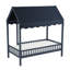 Finition bleu marine lit plateforme simple lit à baldaquin en tissu, ensemble de meubles de chambre à coucher en bois moderne 1pc-277386294
