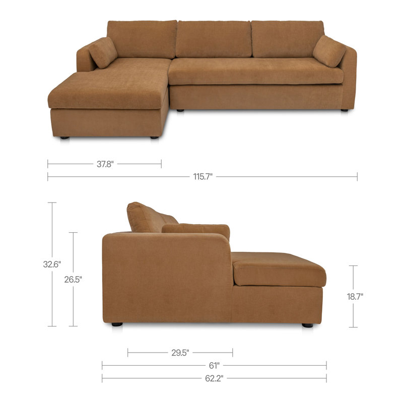 Burrow Sleeper Sectional With Storage Chaise Sand Right, Brown Polyester, Left Hand Facing