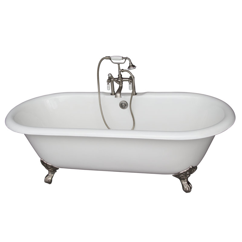 67.75'' x 31'' Soaking Cast Iron Bathtub with Faucet, Brushed Nickel