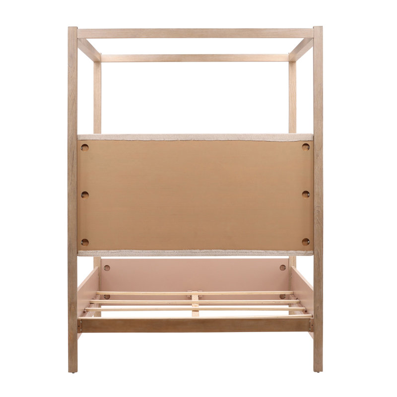 Emmalyn Solid Pine Wood Panel Bed, Everest Cream, Eastern King, Queen, Light Brown