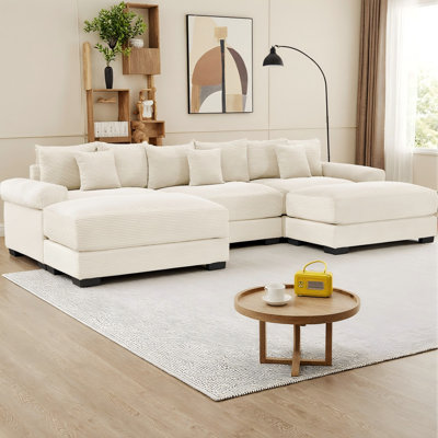 130" Oversized Cloud U-Shaped Modular Sectional Sofa Couch, Premium Corduroy Fabric, Deep Seat & Wide Armrests, Includes 2 Ottomans, Ergonomic Design for Lounges and Living Room
