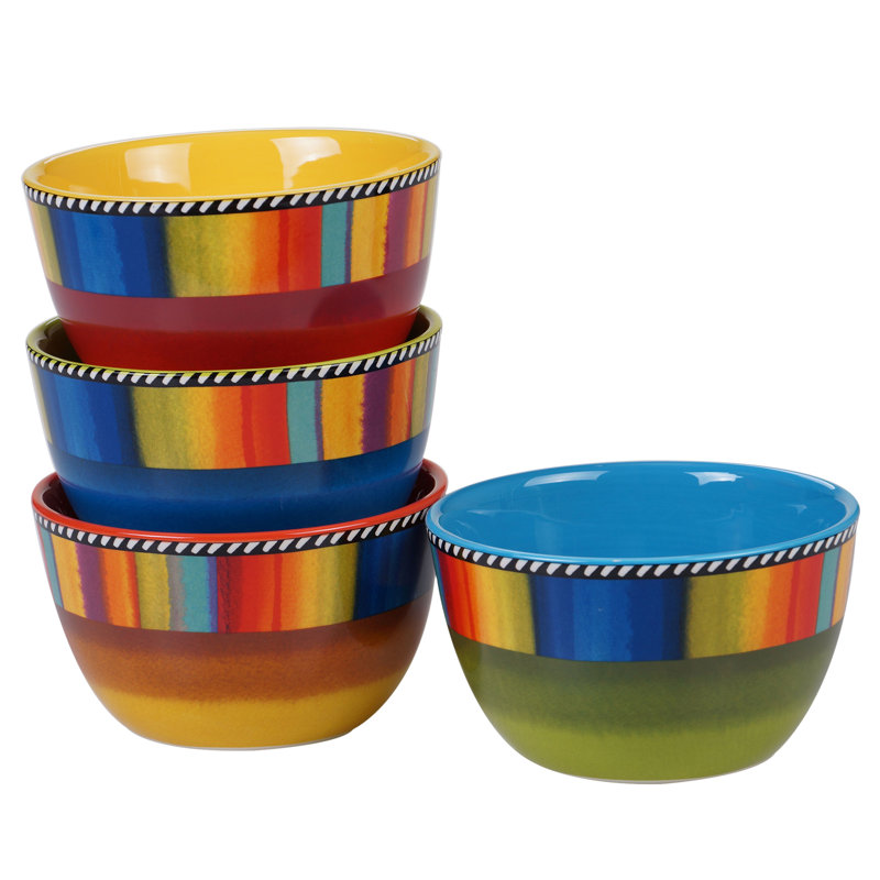 Multicolor Ceramic Southwest Dessert Bowls, Set of 4