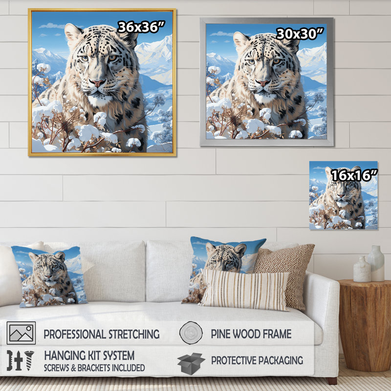" White Tiger In Winter V ", Natural Floater Framed, 16" H x 16" W x 1" D