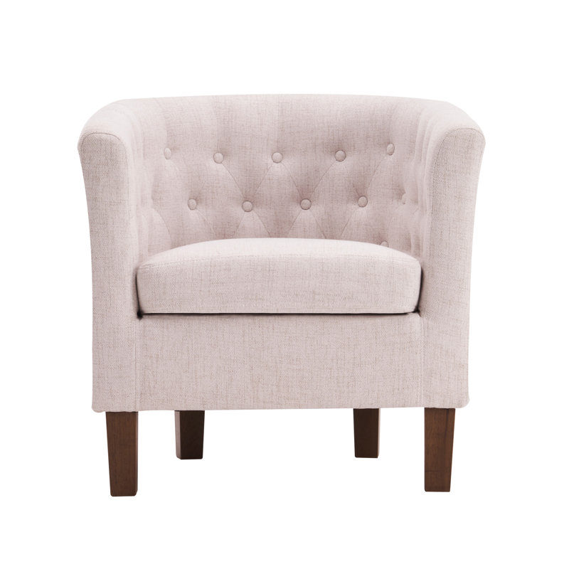 Cecille Barrel Accent Chair with Rubberwood Legs, Beige