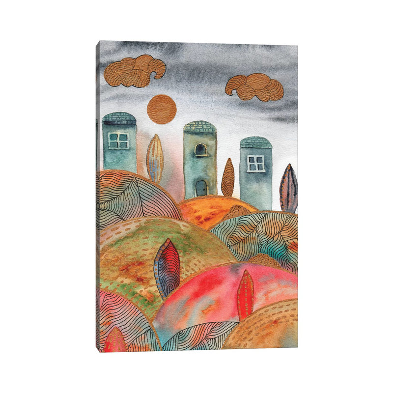Aquarelle, paysage et dessin au trait II, H 40 po x l 26 po x P 1,5 po
