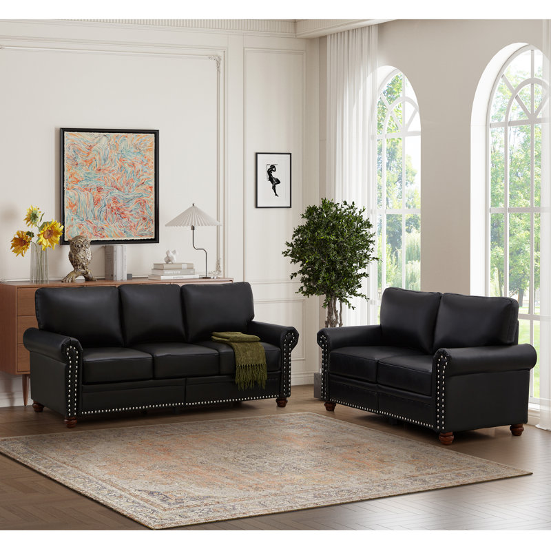 Ensemble de salon en cuir végétalien Auston, Similicuir noir